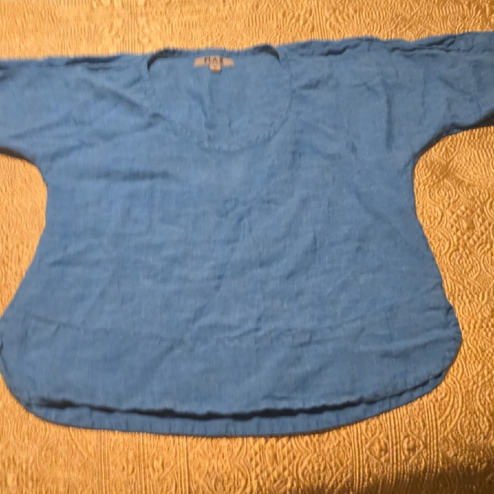 Ladies Flax Linen Aqua Blue Blouse Size P P2P 20